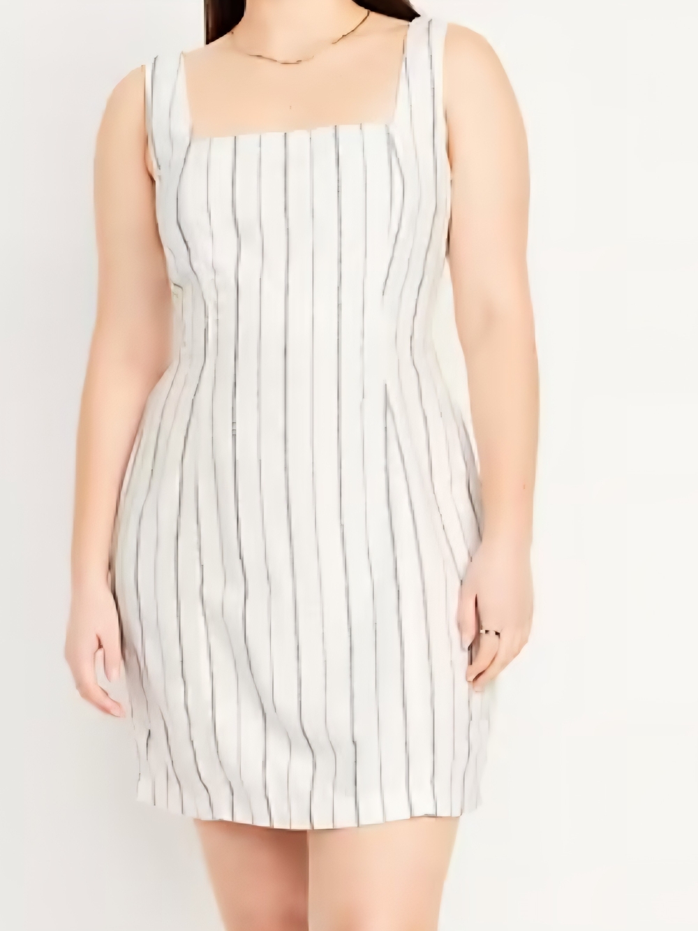 Old Navy Linen-blend Cream Mini Dress with Gray Pinstripes Size 2xl